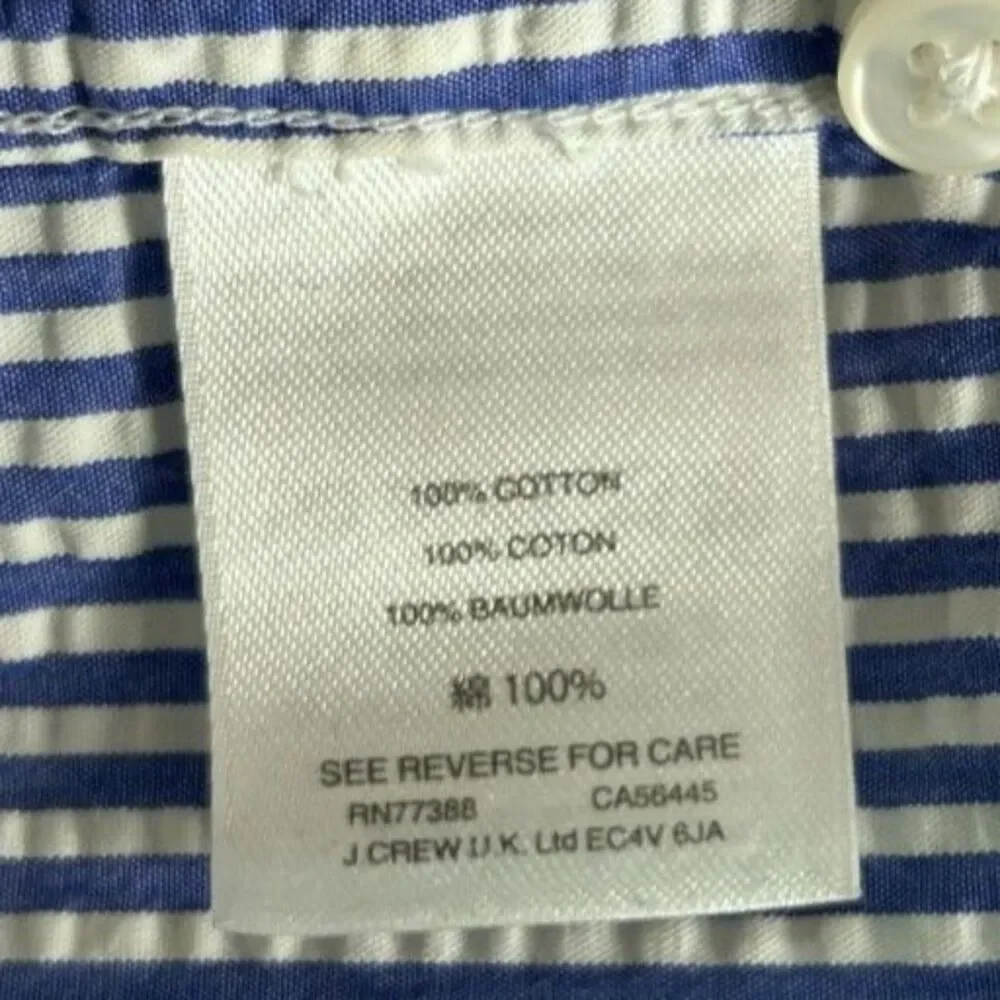J. Crew Mens Blue Striped Shirt Sz M Seersucker Nautical Coastal Preppy Cotton